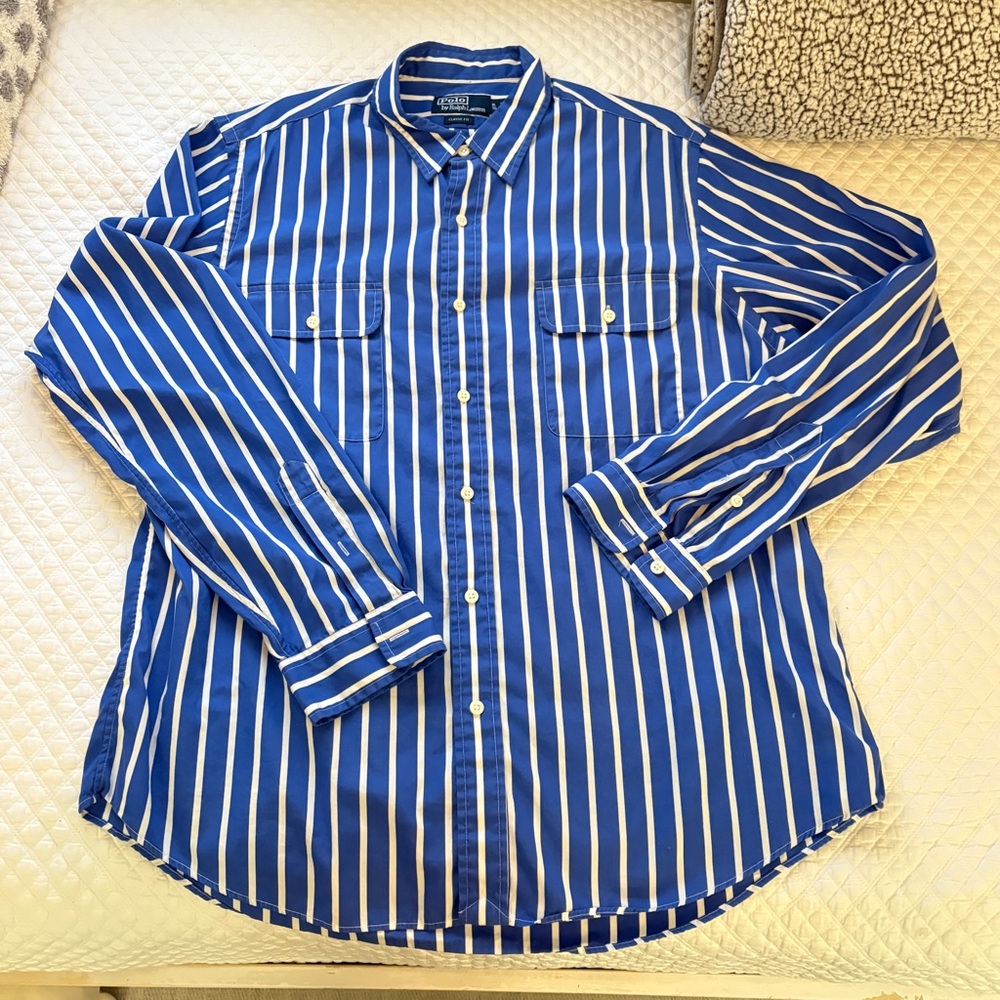 Polo Ralph Lauren Blue and White Striped Shirt